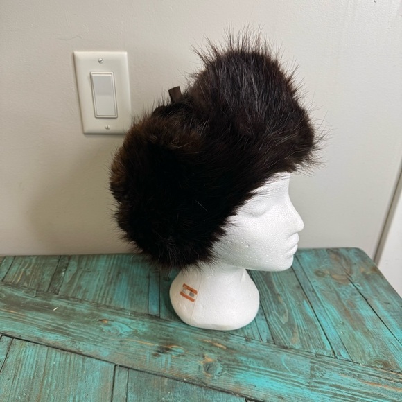 Vintage Beaver Fur Trapper Hat Aviator Brown Tie Ear Flaps Size XL - Picture 2 of 10